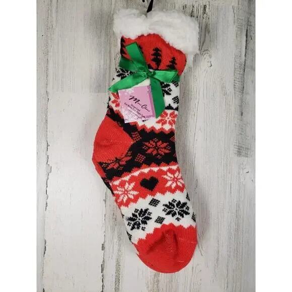 New Set of 4 Mari Clare Sherpa Lined Snowflake No Slip Slipper Socks Women's - Picture 2 of 8